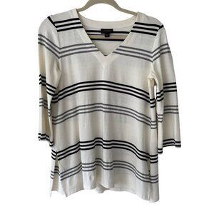 J.Jill Wearever Collection Striped Tunic Top Womens XS Petite White Black V-Neck